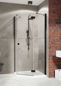 Radaway Essenza New Black PTJ 80×100 B rövidebb oldalon szögletes fekete zuhanykabin átlátszó üveges