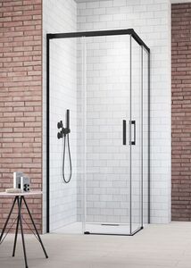 Radaway Idea Black KDD 90 R szögletes aszimmetrikus fekete zuhanykabin átlátszó üveges